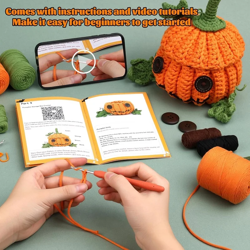 Halloween Crochet Kit for Beginners with Tutorials Knitting Kit Yarn Crochet Hooks for Adults Home Decoration DIY Craft Supplies