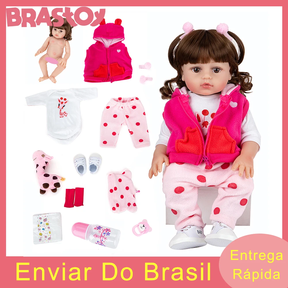 Bebê Boneca Reborn Silicone Menino Olhos Castanhos Cabelo Curto Roupas Sapo  48cm