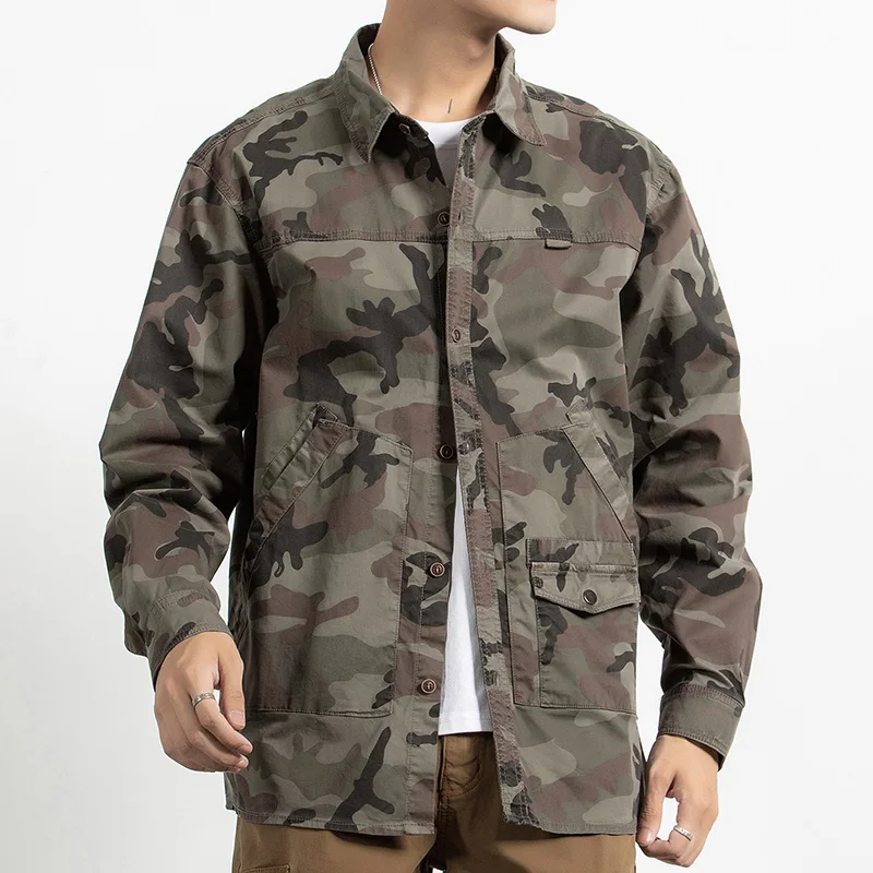 Autumn Men's Camouflage Military Shirts Relaxed Fit Long Sleeves