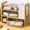 Clear Plastic Office Supplies Storage Container Stackable Desk Organizer with Bamboo Lid for Bathroom Cabinet Desk Organization 4