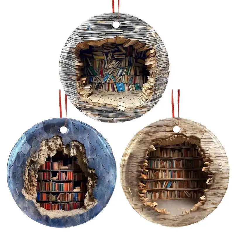 

Vintage Christmas Tree Ornaments 3D Bookshelf Hanging Pendants Eye Catching Xmas Tree Drop Ornament Decoration New Year Gift