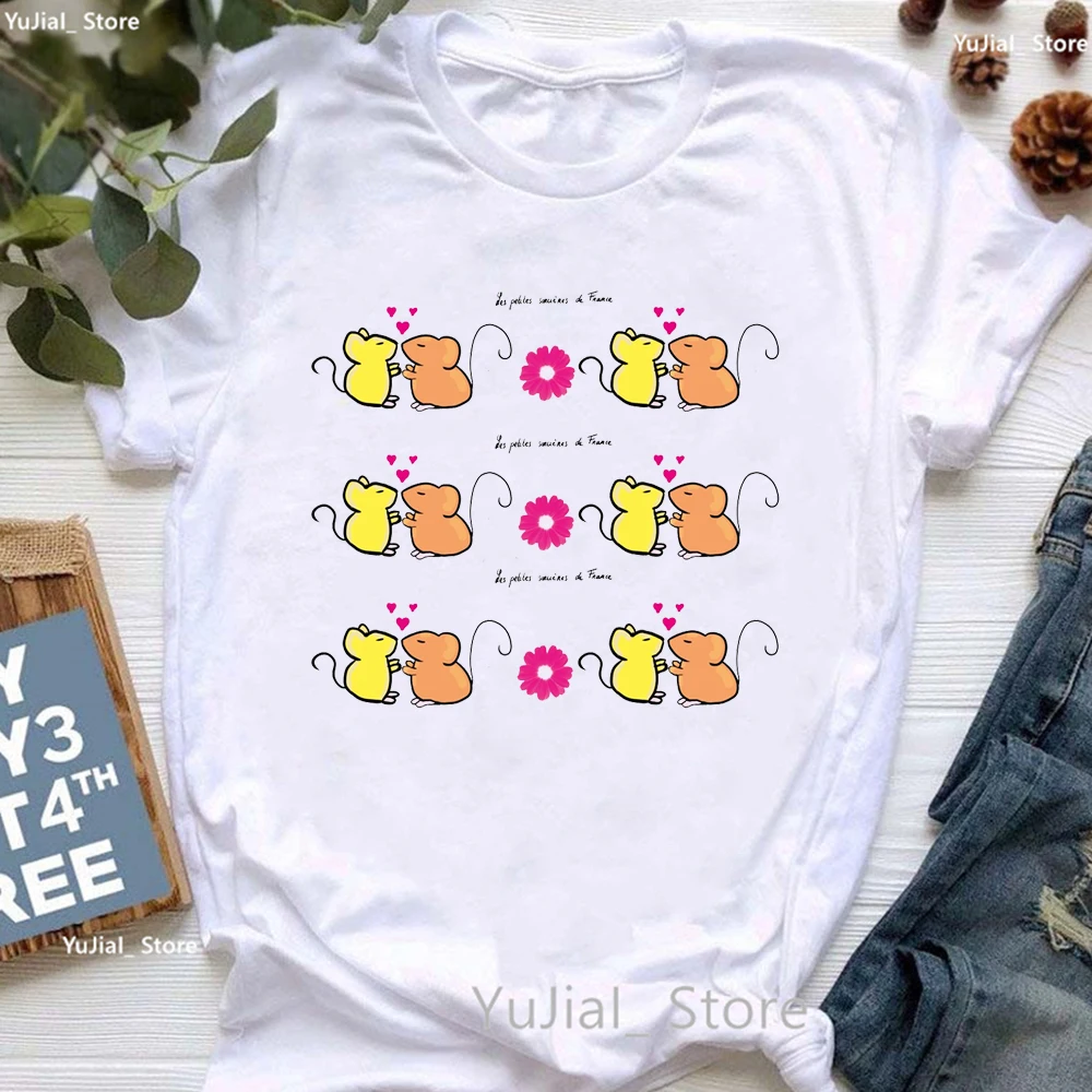 

Kawaii Mouse Love Print T Shirt Girls Summer Fashion Short Sleeve Tshirt Women Harajuku Shirt White Casual T-Shirt Female
