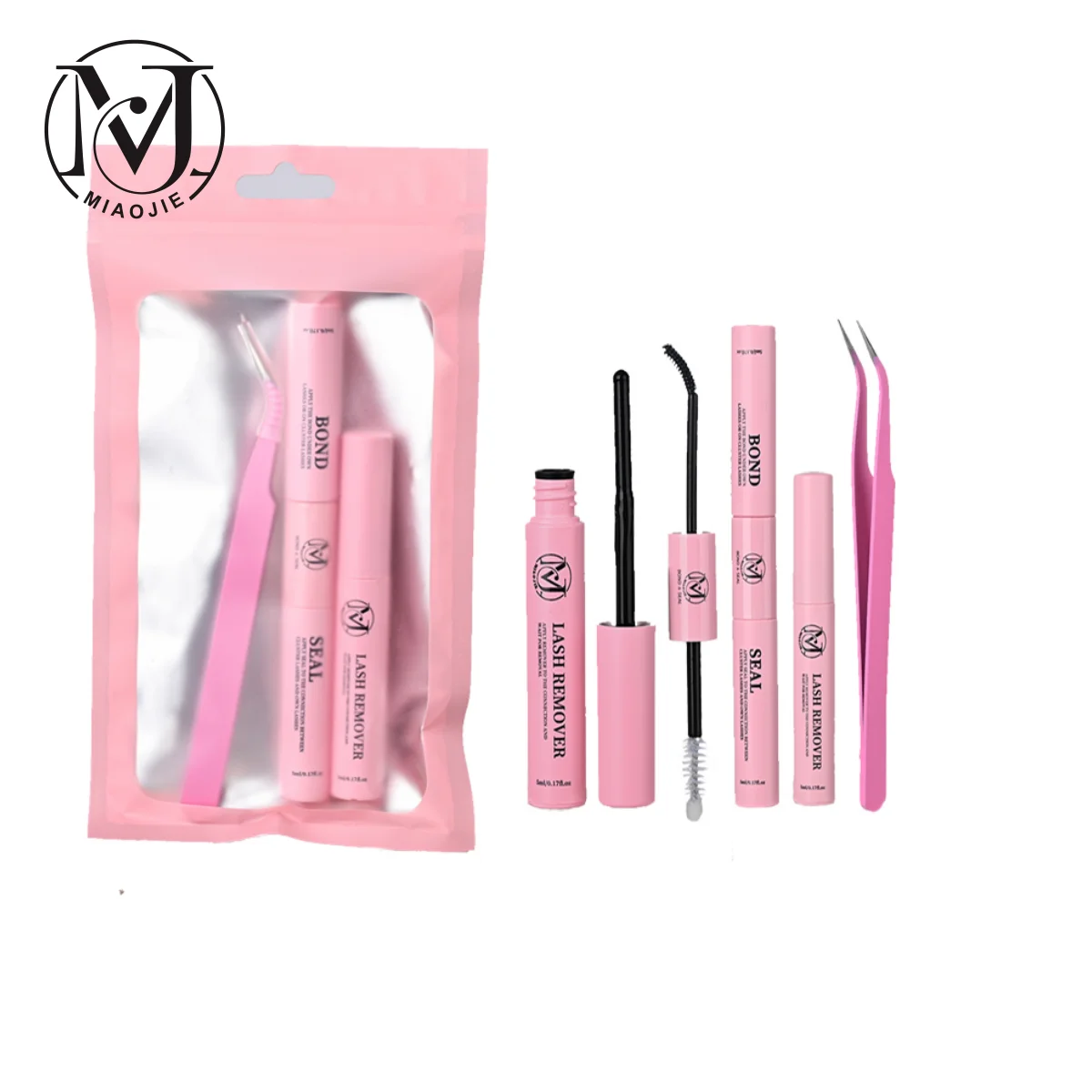 Eyelash Glue MJ Lash Bond and Seal 10ml Individual Lashes Glue and Seal Strong Hold Lash Extension Glue Remover 5ml Tweezers