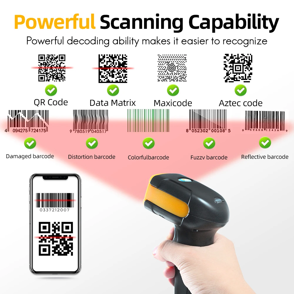 Supermercado Handheld Barcode Scanner, Leitor de Código de Barras