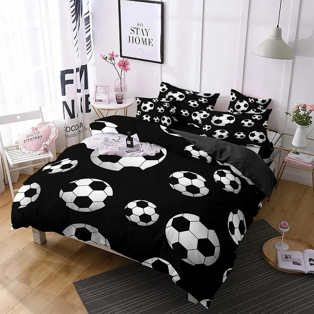 

Simple Sport Ball Black White Bedding King Size Soccer Comforter Cover Set 3D Chic Boy Bedroom Decor Football Duvet Cover Sets