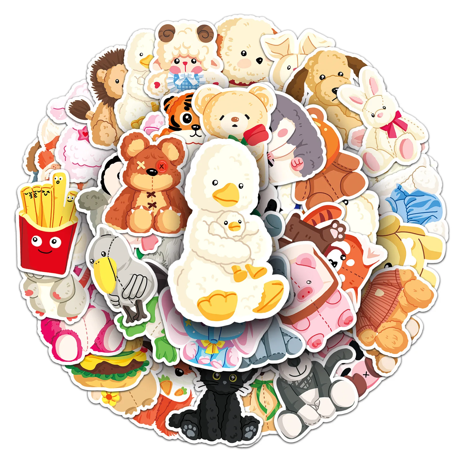 50Pcs Plush Toy Cute Cartoon Stickers Stuffed Toys Decative Decals for Phone Laptop Luggage Scrapbooking Classic Kids Gift B2