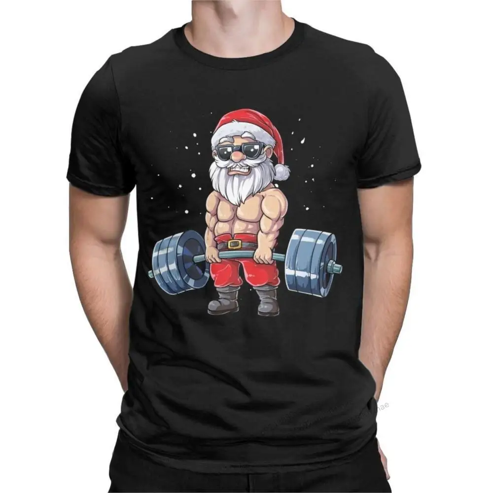 

Men T-Shirts Fitness Christmas Santa Vintage Pure Cotton Tees Short Sleeve Deadlift Gym Xmas T Shirts Crewneck Clothing Printed