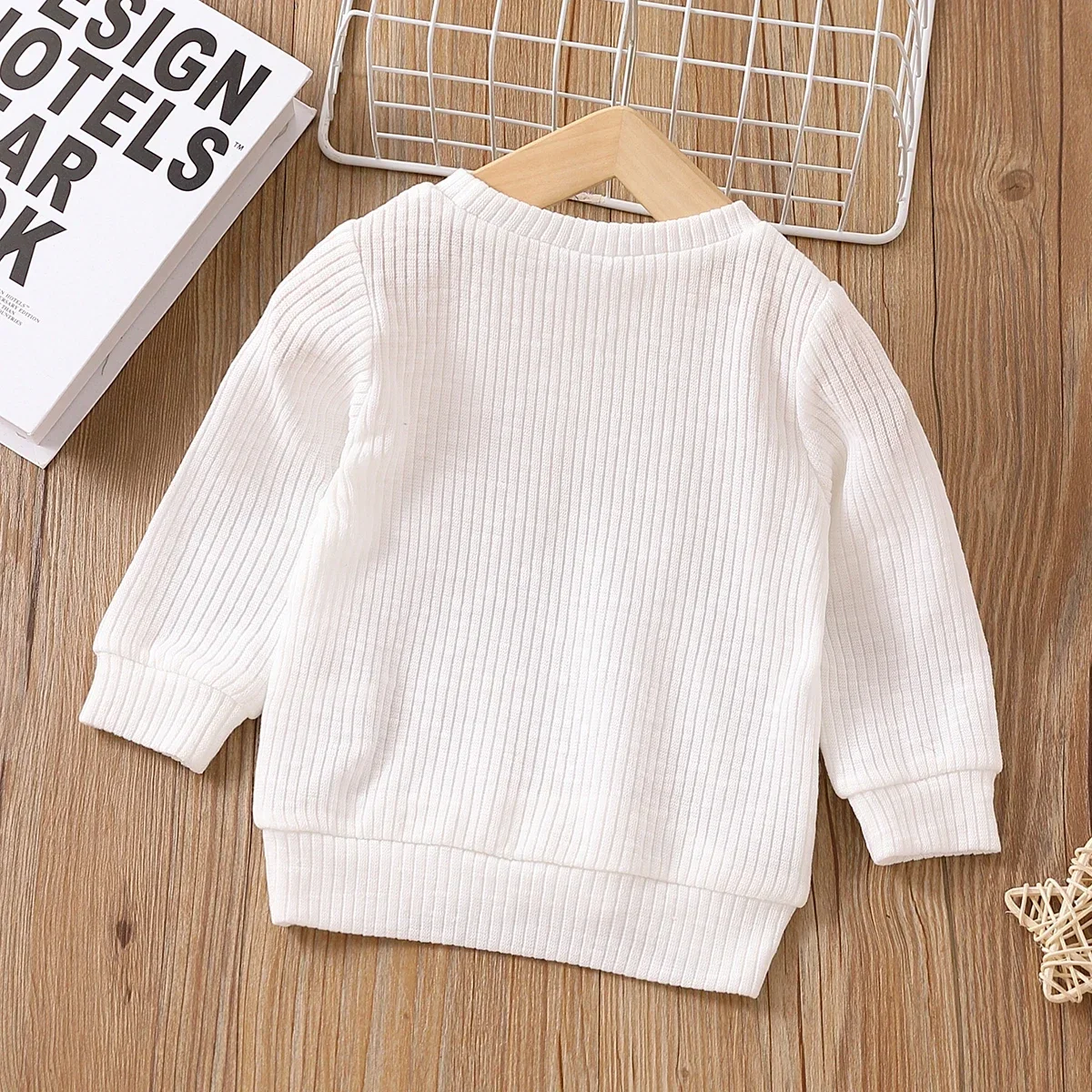 Baby Boy/Girl Button Design Solid Ribbed Knitted Long-sleeve Pullover Top For Outings Daily Wear Basic Style