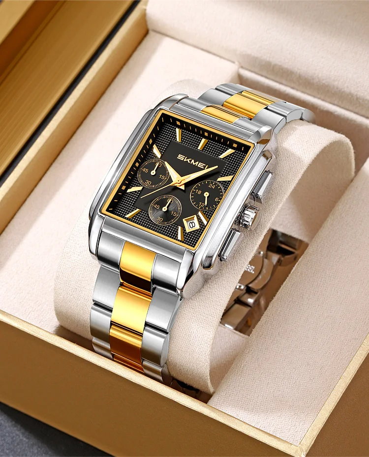 Mens Fashion Quartz SKMEI 2339 Square Wristwatch Leather/Steel