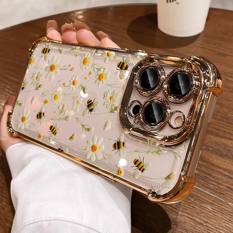 Floral Electroplated Edge TPU Clear Case - Elegant and Durable Phone Protection