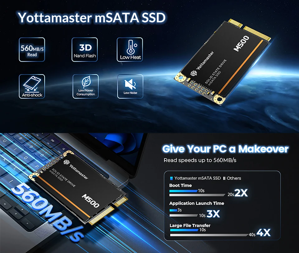 Yottamaster M500 256GB 1TB 2TB mSATA SSD SATA III 6Gbps Mini SATA