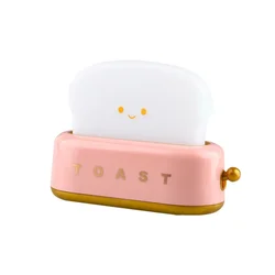Creative Rechargeable LED Lamp with Bread Toast Design - Perfect Nightlight and Birthday Gift (Pink)
