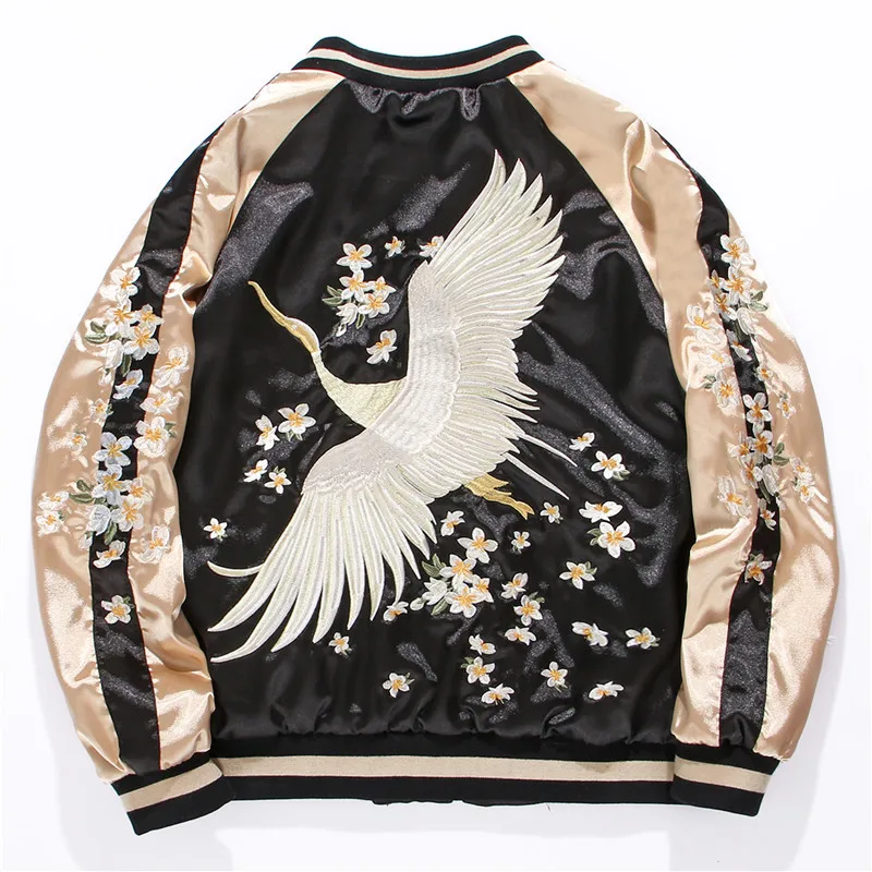 

2023 Spring Fall New Yokosuka Crane Embroidered Flying Jacket Womens and Mens Short Satin Jacket Baseball Suit Uniform
