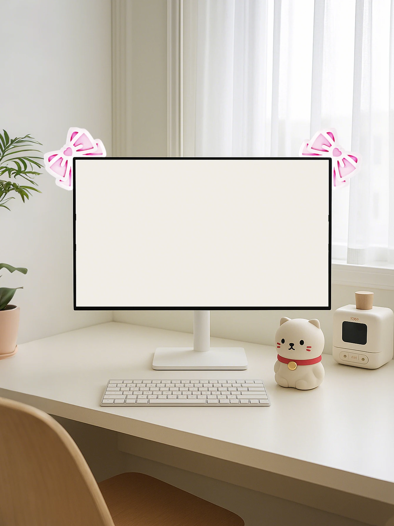 Charming Pink Bowknot Desktop Accessory - Cute Decor for Gaming Setups & Home Offices