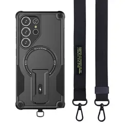 Durable Phone Strap Case with Lanyard & Kickstand - Strong Protection Cover for Galaxy A57 (Black)