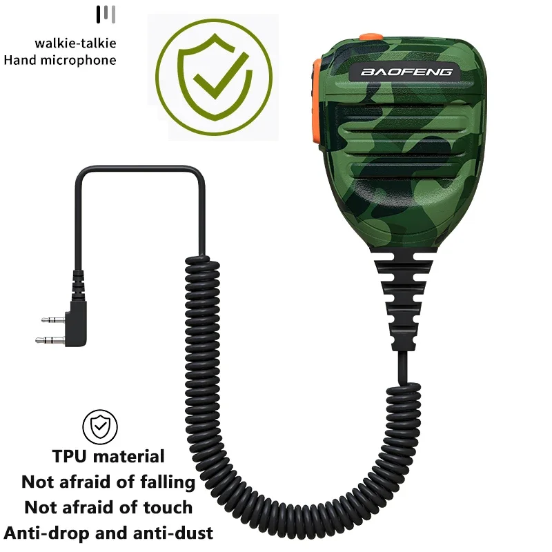 PTT Microphone Waterproof Camo Walkie Talkie Speaker Radio Mic 2-Pin Kenwood Typ