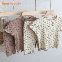Short Sleeve Round Neck Flower Printed T-shirt Top+Pants 2 Piece Set Kids Casual Home Clothes 1