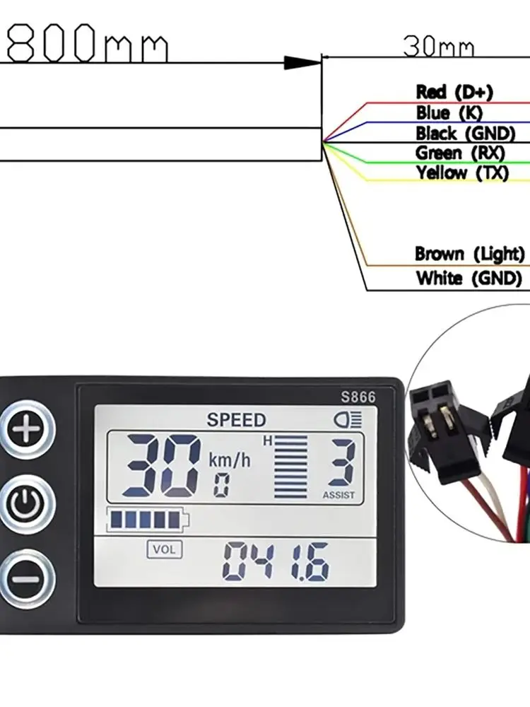 FREE Electric Scooter Parts Repair S866 LCD Display with SM 5Pin 6Pin Plug Accessory For E-Bike Display Meters  Acesssories