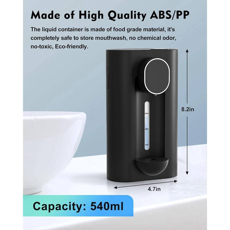 Mouthwash Dispenser For Bathroom, 18.26 Oz (540Ml) Touchless Auto Mouth Wash Dispenser With Magnetic Cups 3