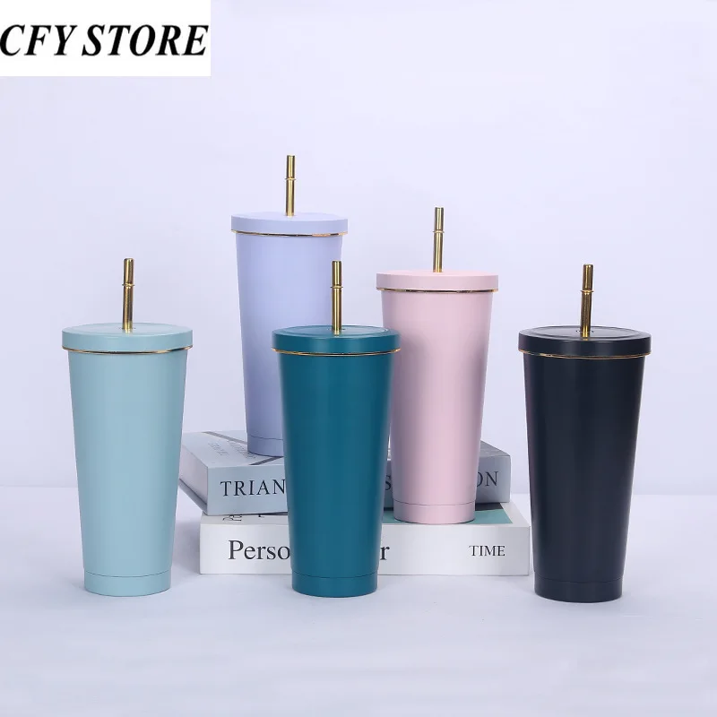 500/750ml Stainless Steel Vacuum Insulated Tumbler with Straw and Lid - Large Capacity Travel Cup - Image 2