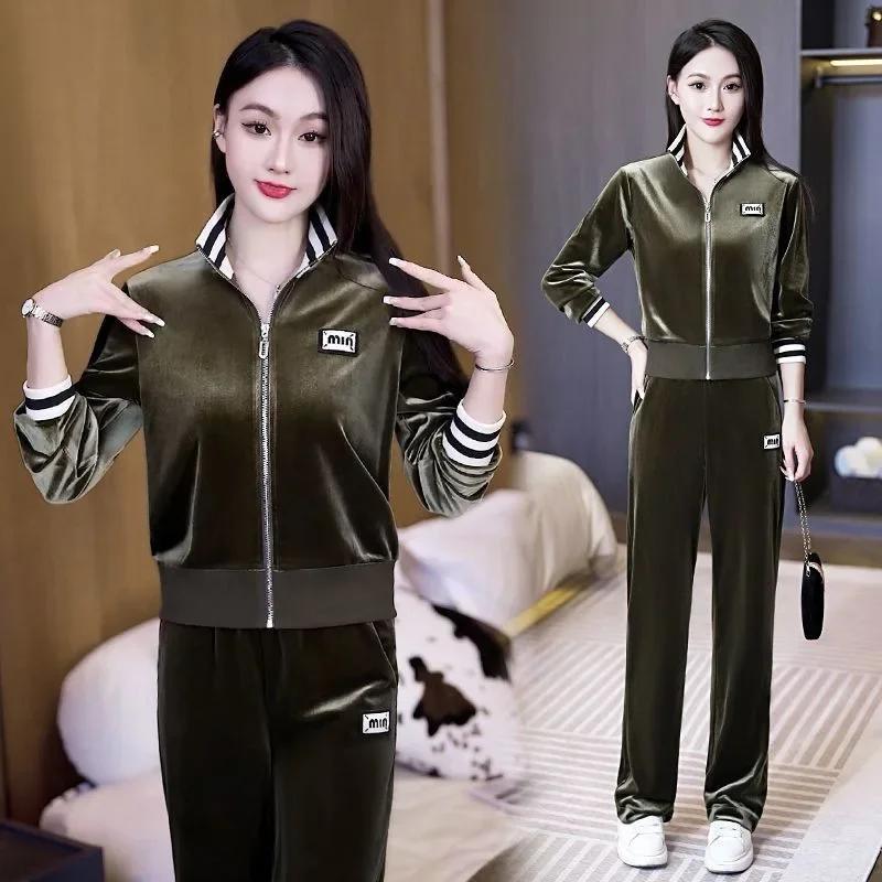 الراقية الذهب المخملية مجموعة ملابس رياضية المرأة...