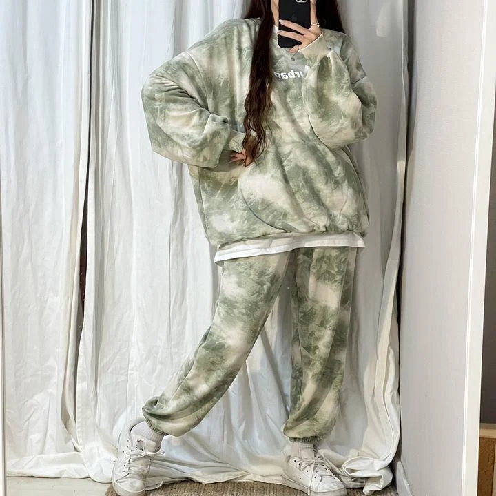 4-color tie dye women's clothing, suitable for spring, autumn, winter, sleeved, long pants, fashionable casual_voghion.com