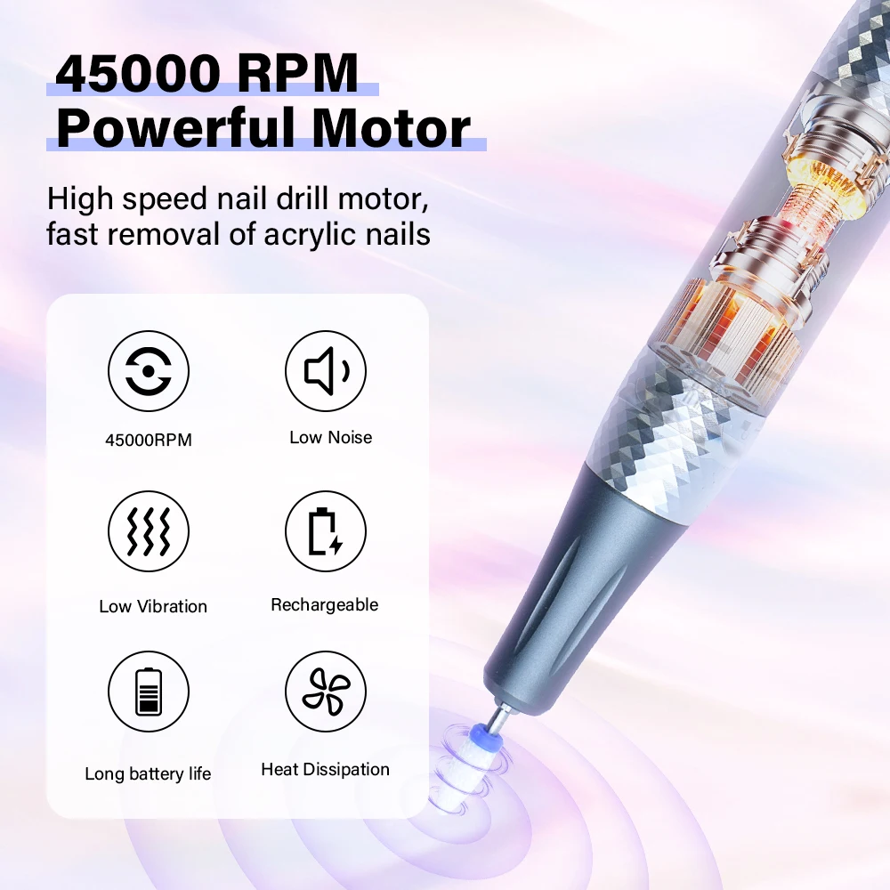 45000RPM Professional Electric Nail Sander Drill Machine Nails File Electric Nail Drill for Acrylic Manicure Nail Drill Gel Art 3