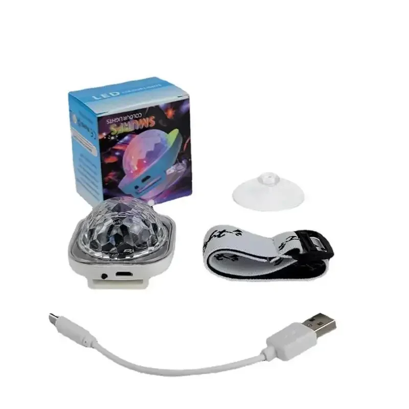 Mini Disco Light Ball Strobe Atmosphere Lights with USB Cable and Suction Portable LED Wristbands Rotating USB Night Disco Light