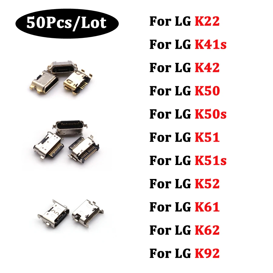

50 шт./шт. USB-разъем для зарядки, разъем для зарядки, разъем для док-станции для LG K22 K62 K92 K41S K51 K51S K52 K42 K61 K50 K50s
