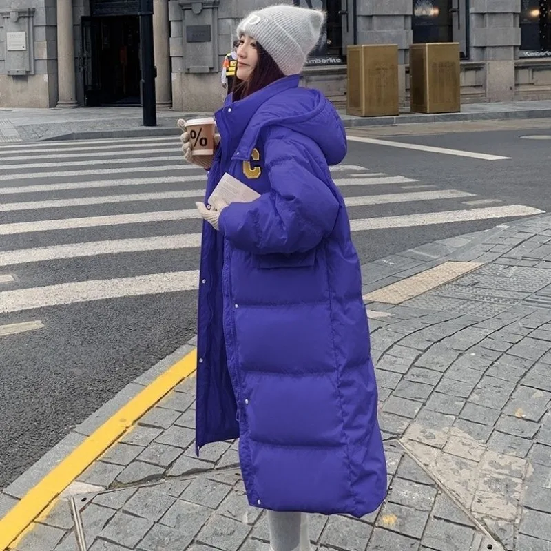 2023 New Women Down Jacket Winter Coat Female Warm Thick Parkas Medium and Long Slim Outwear Fashion Hooded Overcoat S-M