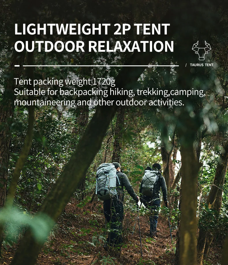 Thous Winds Taurus 2 People Tent Ultralight Hiking Tent Double Layer Outdoor Camping Tent 15D Nylon Ripstop Both Side Silicon