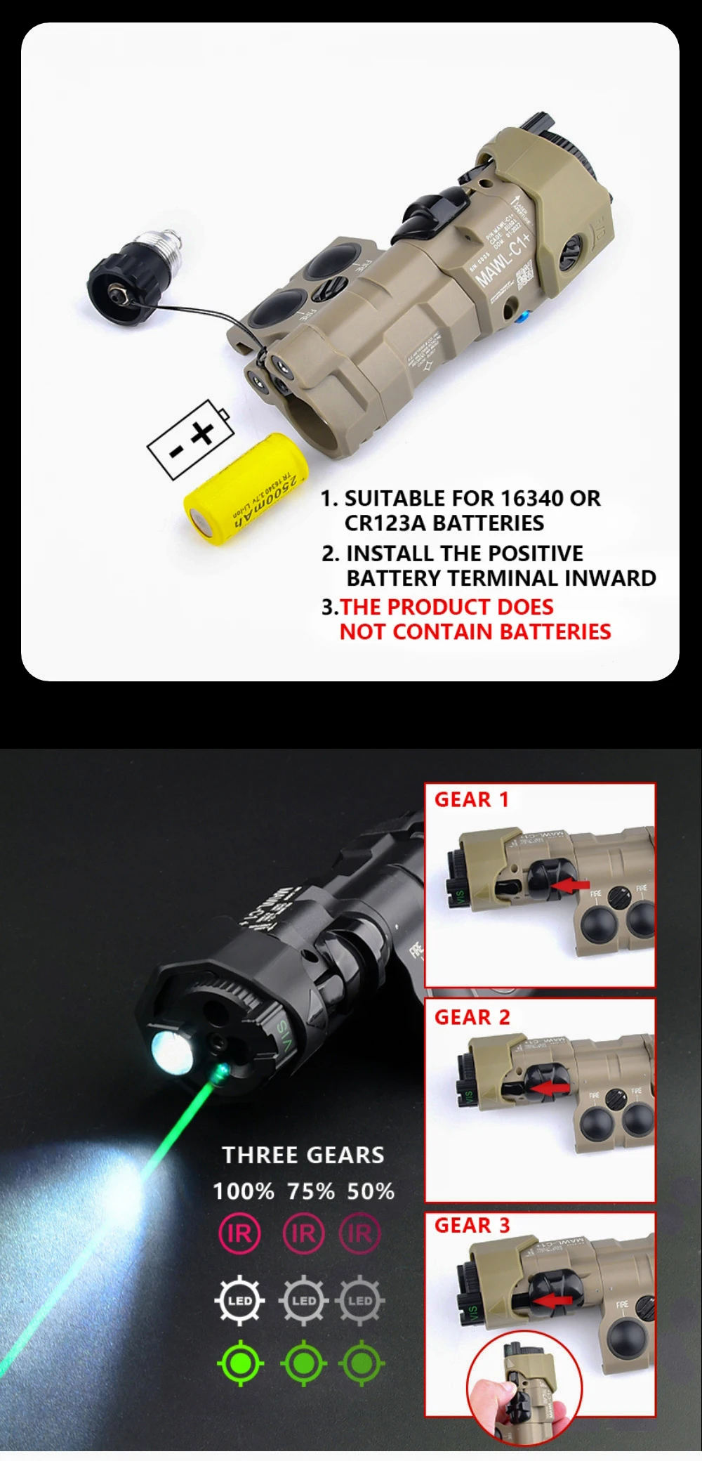 Description Picture 6 of itemWADSN New MAWL-C1 Upgraded Tactical Airsoft Nylon Plastic CNC LED Aiming MAWL Red Dot Green Blue Hunting Weapon Lights IR Laser