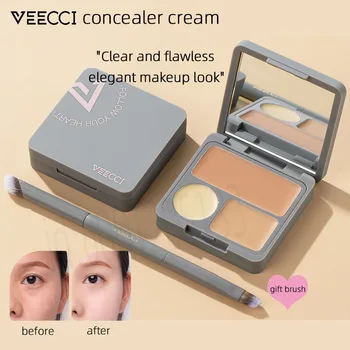 VEECCI Tri-color Conceal Cream Color Corrector Palette Dark Circles Longlasting Concealer Face Contouring with Brush Makeup