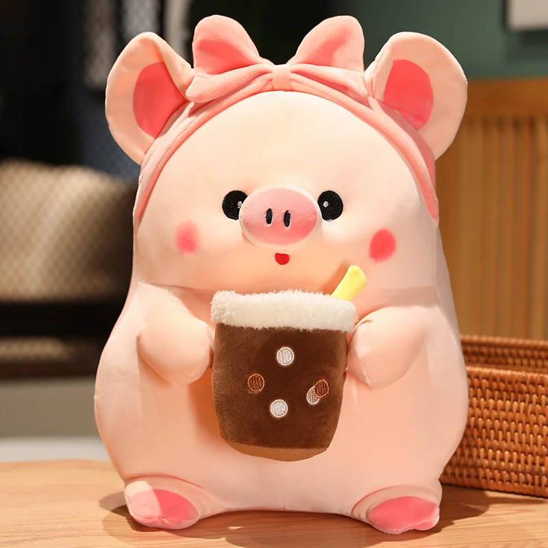 Kawaii Pink Pig Plush Toy Stuffed Animal Boba Pig Soft Doll Pillow Kids Toys Birthday Christmas Gift for Girl
