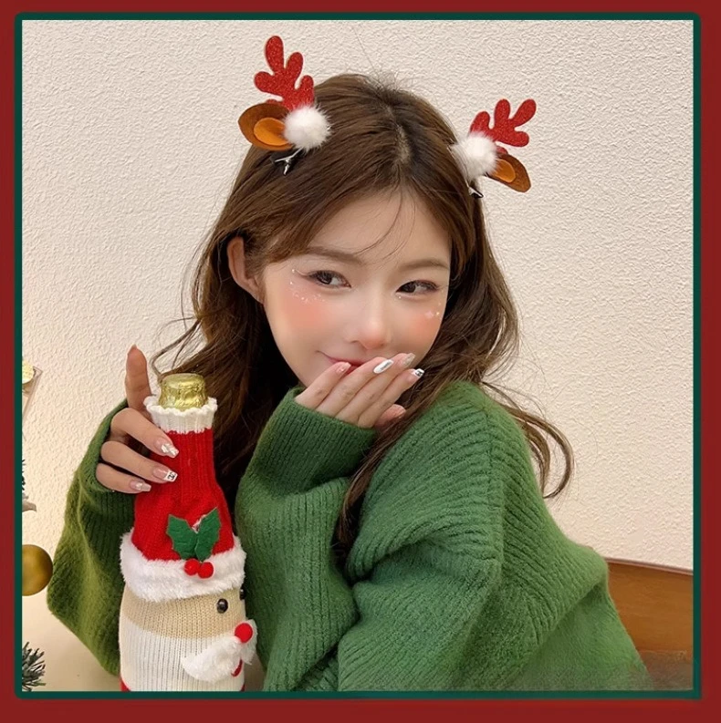 2PCS/Set Christmas Antler Hair Clips Xmas Ornaments Merry Christmas Decor For Girl Reindeer Hair Accessories Xmas New Year Gifts