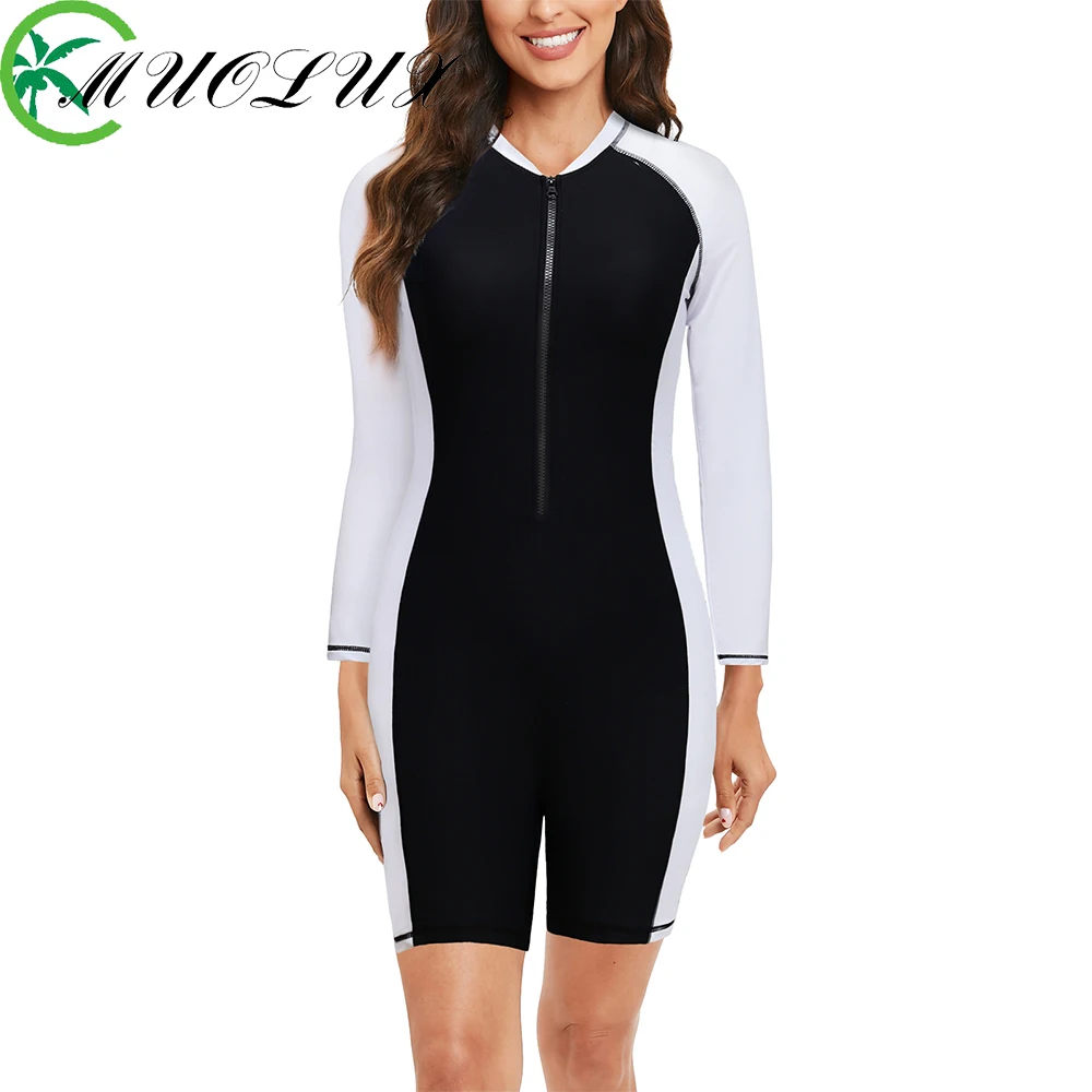 

MUOLUX Long Sleeve One Piece Swimwear Women Swimsuit 2024 Monokini Bathing Suit Bodysuit Summer Beach Rash Guard Surfing Wear