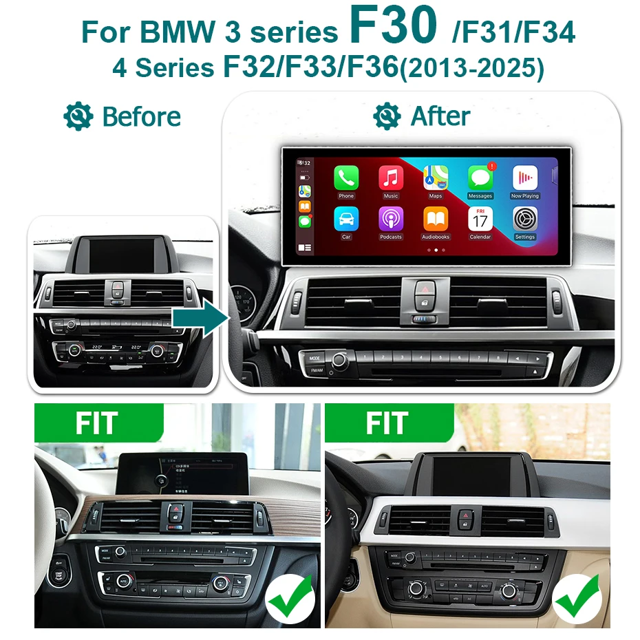 ID9 Snapdragon 8-CORE 12.5'' 2400*900 QLED Pantalla táctil ultrafina Inalámbrico Carplay Android 15 Radio para coche GPS Para BMW Serie 3/4 F30 F31 F32 F33 F34 F36 Sistema NBT EVO Autoradio Reproductor multimedia Bluetooth WIF 4G LTE 2