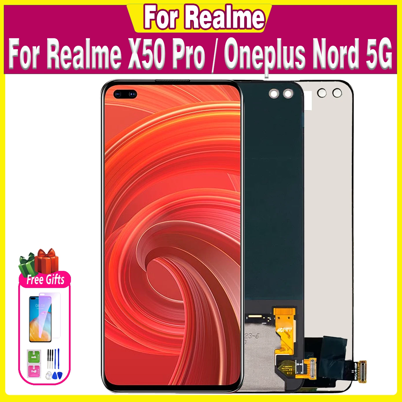 ЖК-дисплей 6,44 дюйма для Realme X50 Pro/RMX2075, сенсорный экран для Oneplus Nord 5G AC2001, AC2003, ЖК-дисплей