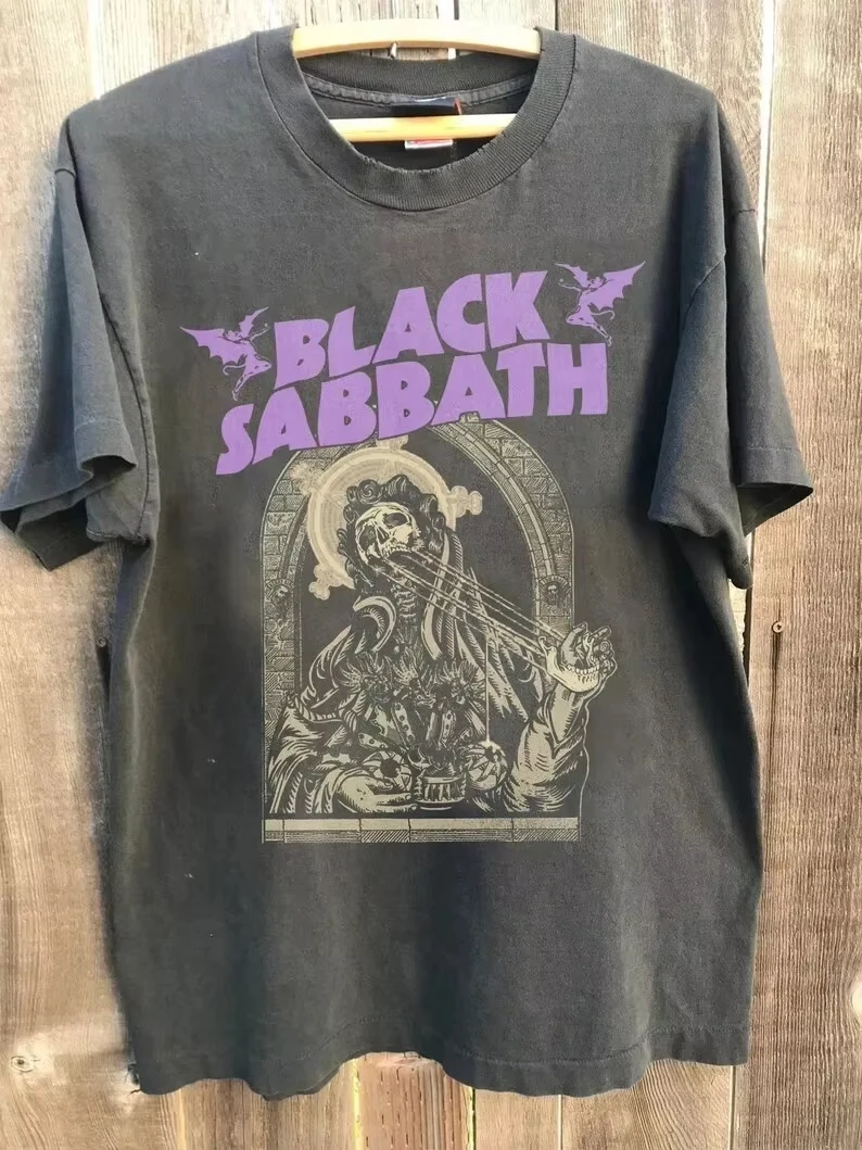 Vintage Black Sabbath T-Shirt aus Baumwolle und atmungsaktivem Material, kurzärmeliges Sommer-T-Shirt für Herren und Damen, lockeres und atmungsaktives T-Shirt-Oberteil
