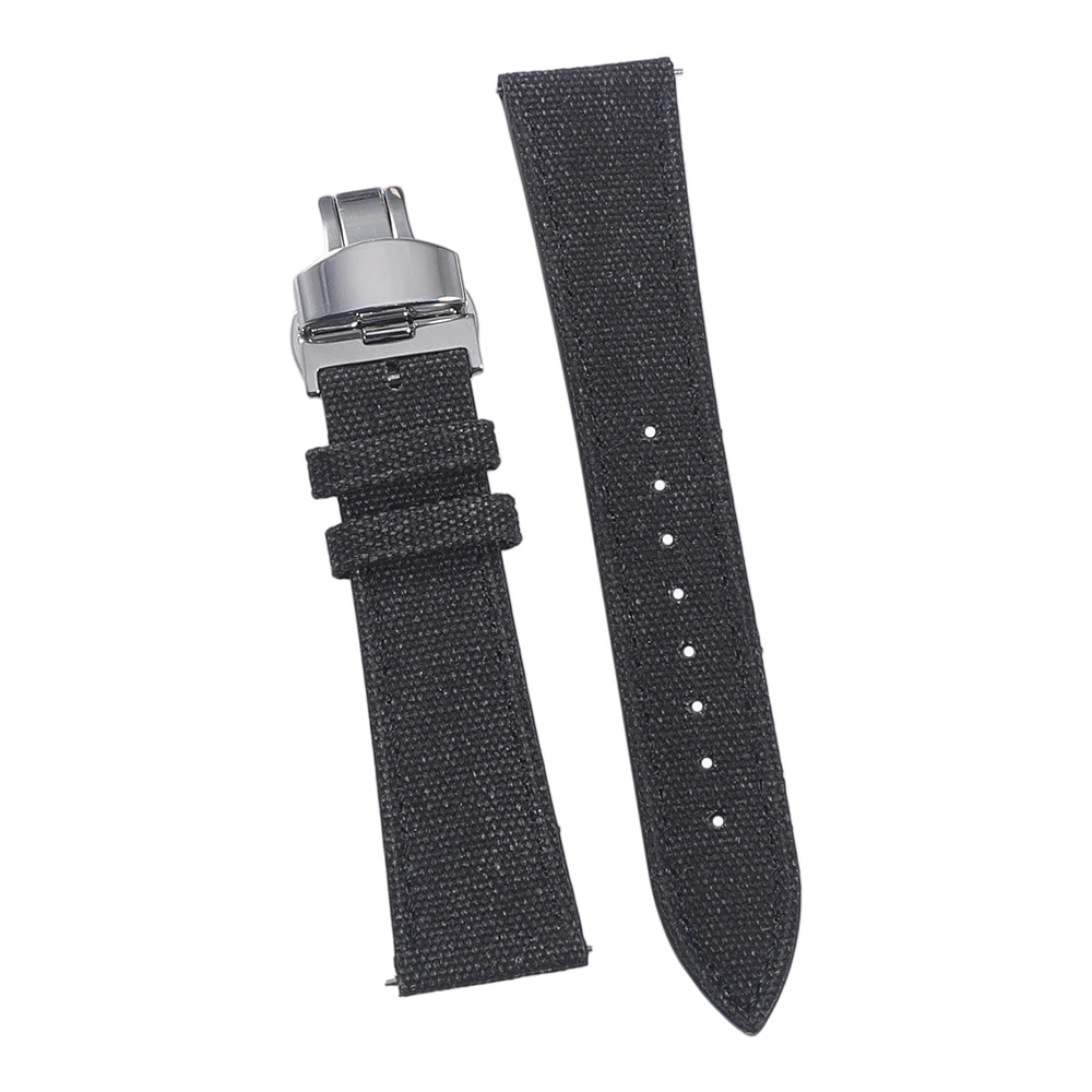 Elegant Canvas & Leather Quick Release Watch Strap - Butterfly Clasp, Tapered Design, 20mm/22mm Wide