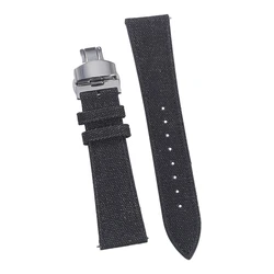 Elegant Canvas & Leather Quick Release Watch Strap - Butterfly Clasp, Tapered Design, 20mm/22mm Wide - 22mm (Black)