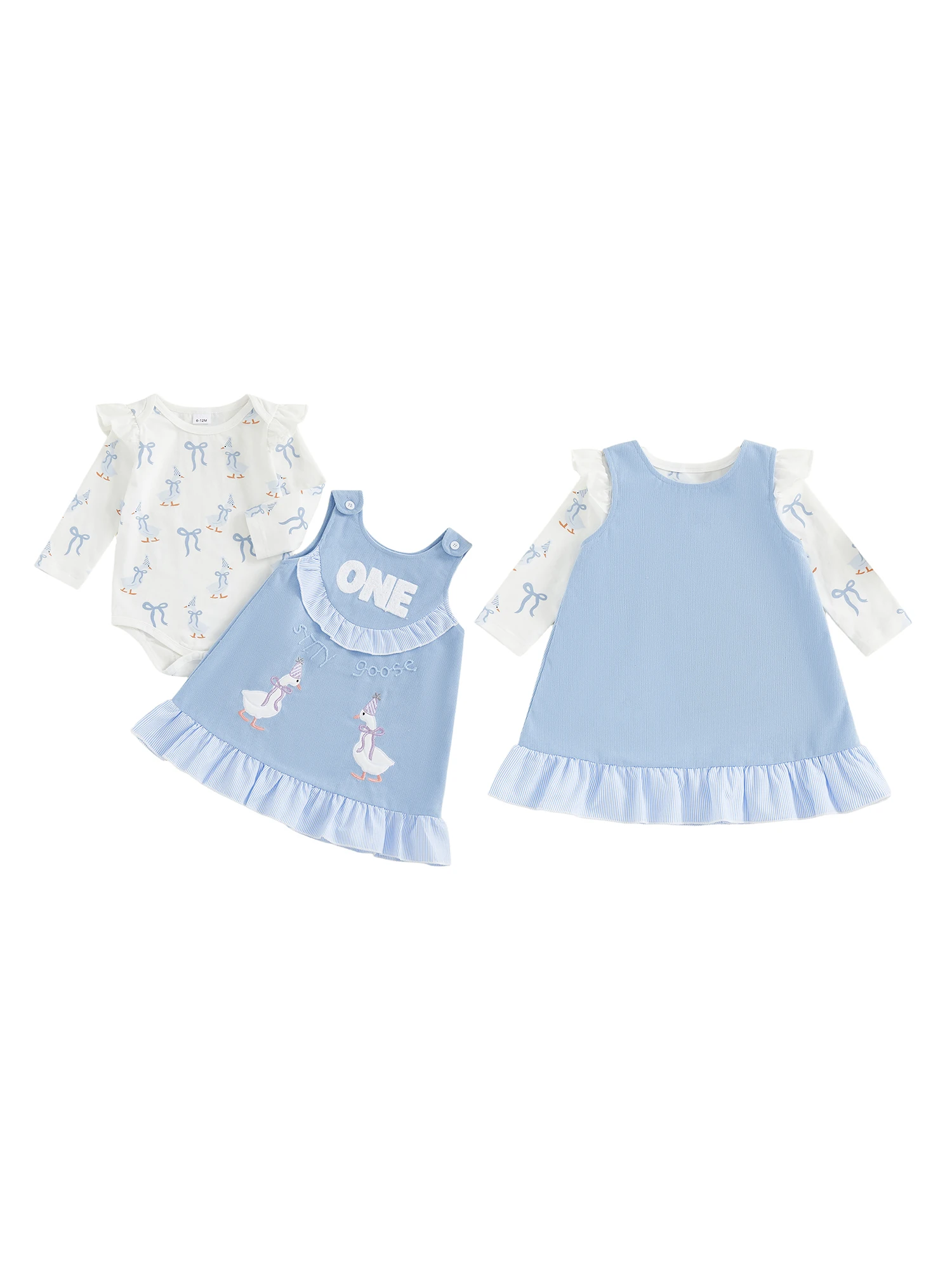 Toddler Girl Winter Outfits Long Sleeve Floral Print Romper Suspender Skirt Set Baby Girl Clothes for Birthday Party