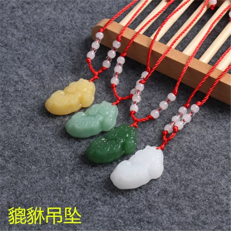 Natural Green Jade Pixiu Pendant Necklace Charm Jewellery Fashion Accessories Hand-Carved Man Ahd Woman Luck Amulet Gifts