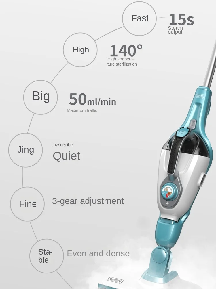Black & Decker Steam Mop Electric Multi-functional High Temperature  Non-wireless Cleaner Home 6 In