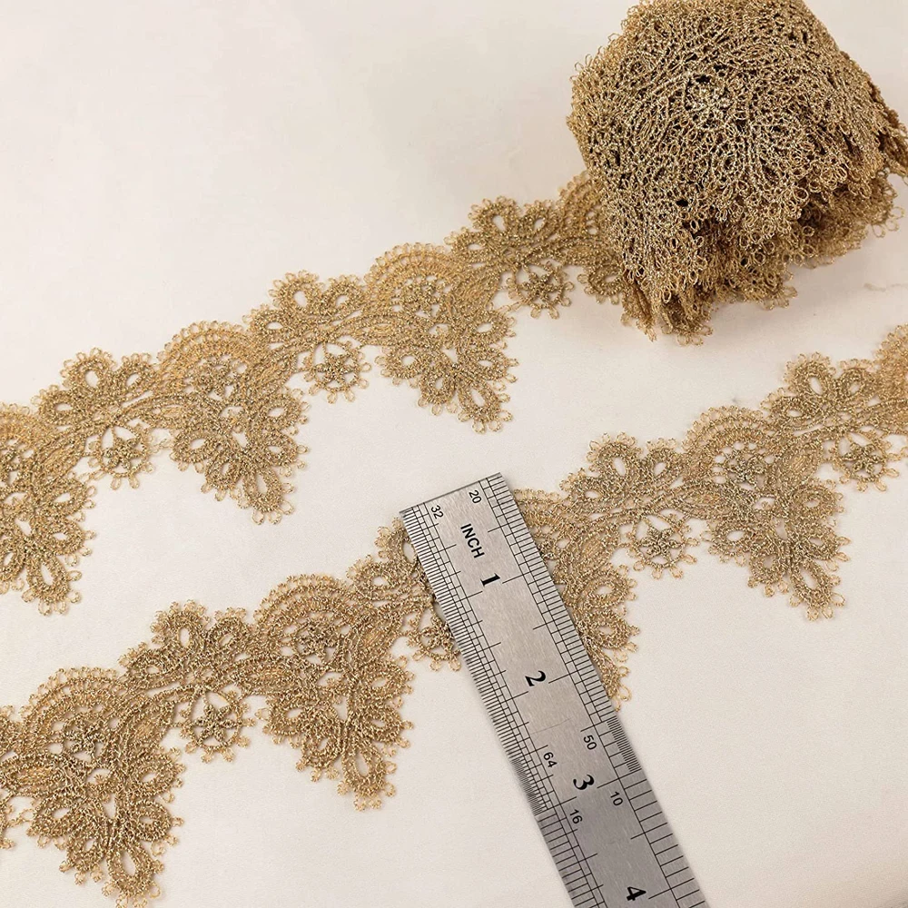 Gold Lace Fabric Ribbon 1 Yard Metaillic Embroidery Lace for Sewing Cake Fringe Wedding Bridal Dress 5.5CM Wide lace fabric lace ribbon lace sewing supplies lace sewing accessories