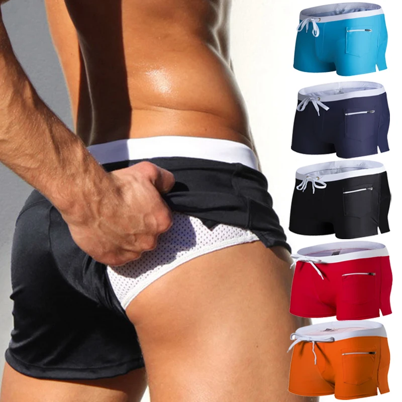 Men Swim Trunks with Zipper Pocket Mesh Liner Quick Dry Stretchy