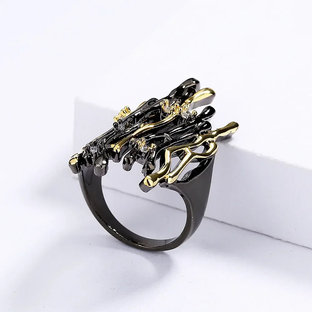 Creative Women's Ring Two-color Geometric Hollow Ring Irregular Branch Shape Jewelry Fashion Party Gift Sterling Silver 925