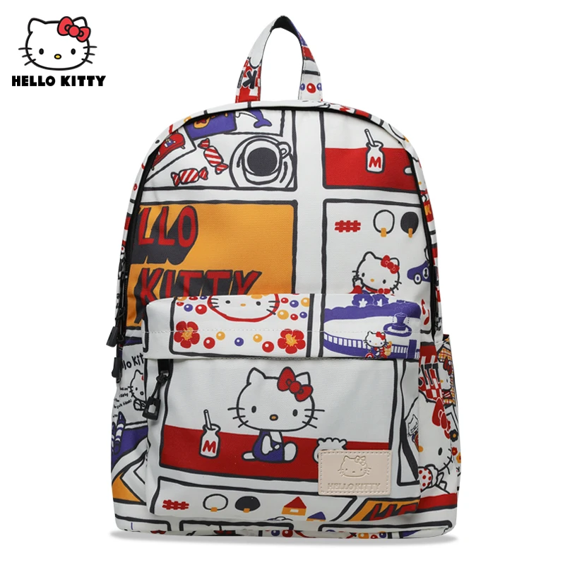 Hello Kitty Backpack Large Capacity Bags Y2k Cute Fashion Canvas Schoolbag  Adult Punk High Street Shoulder Message Bag Neutral