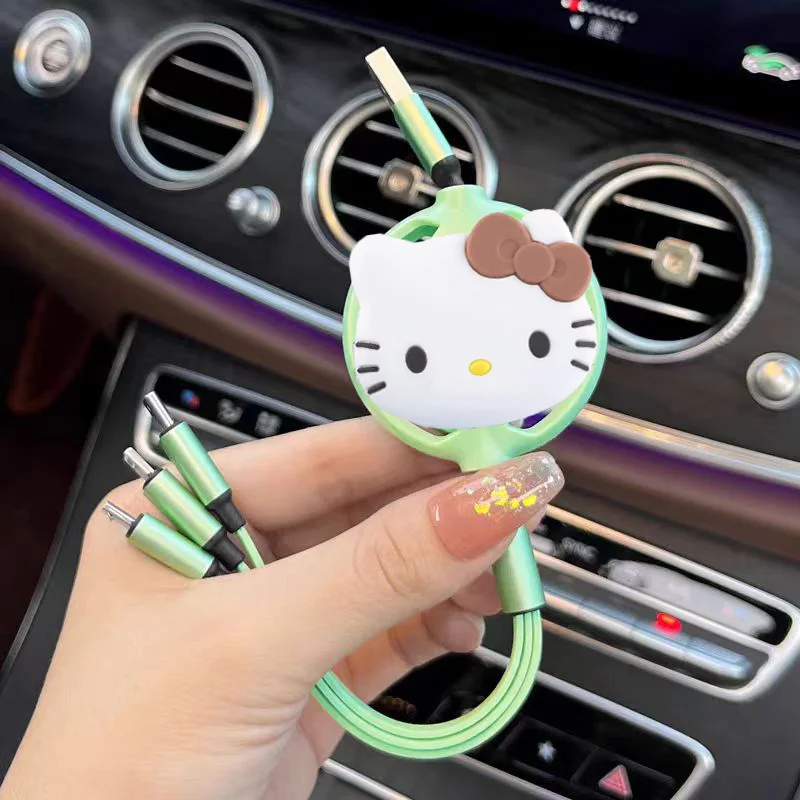 Sanrio Hello Kitty 3 In 1 접이식 USB 케이블 아이폰 화웨이용 고속 충전 데이터 코드 멀티 포트 다중 충전 와이어