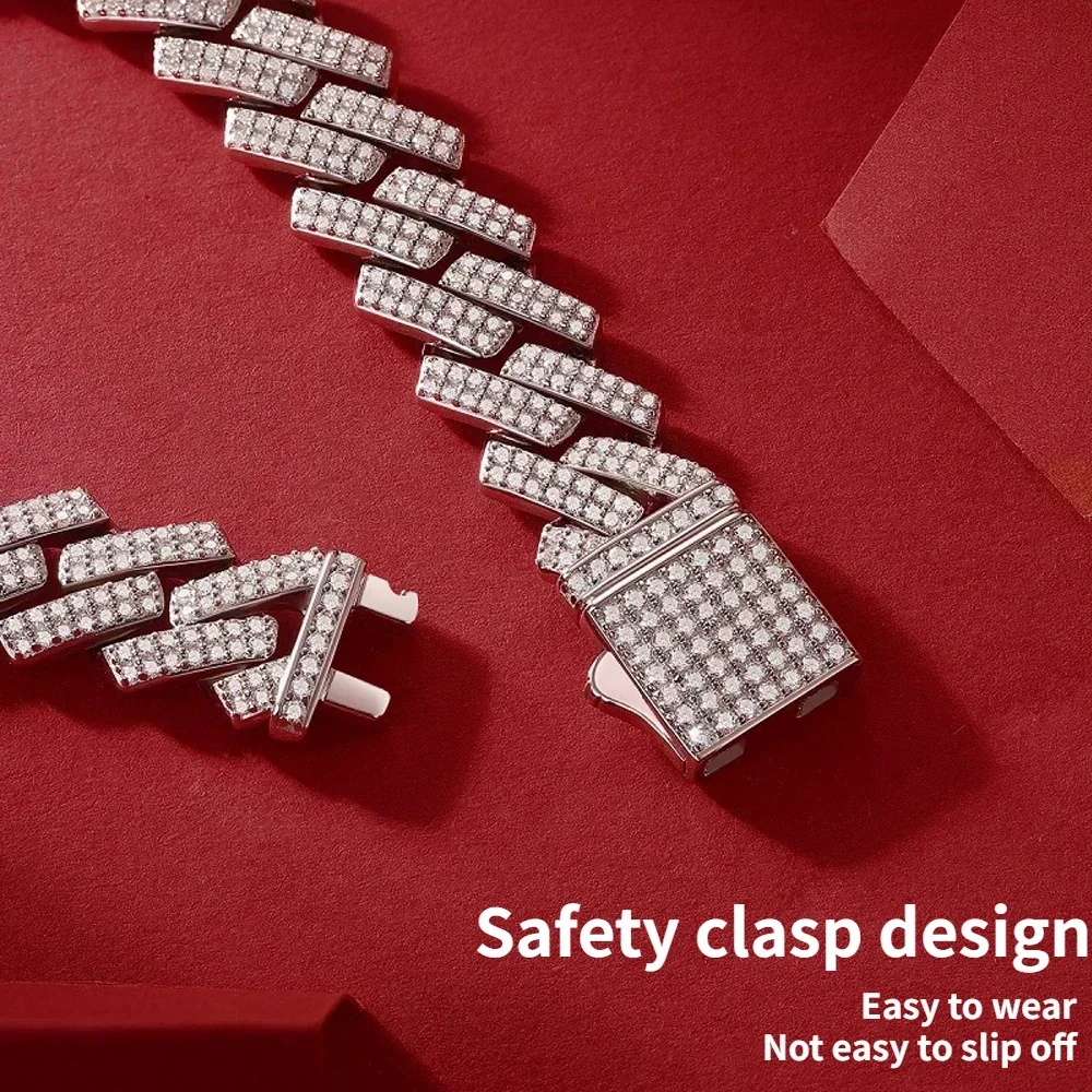 풀 모이사나이트 쿠바 링크 목걸이 팔찌, GRA 인증, 100% , 힙합 쿠바 쥬얼리, 남녀공용, 14mm